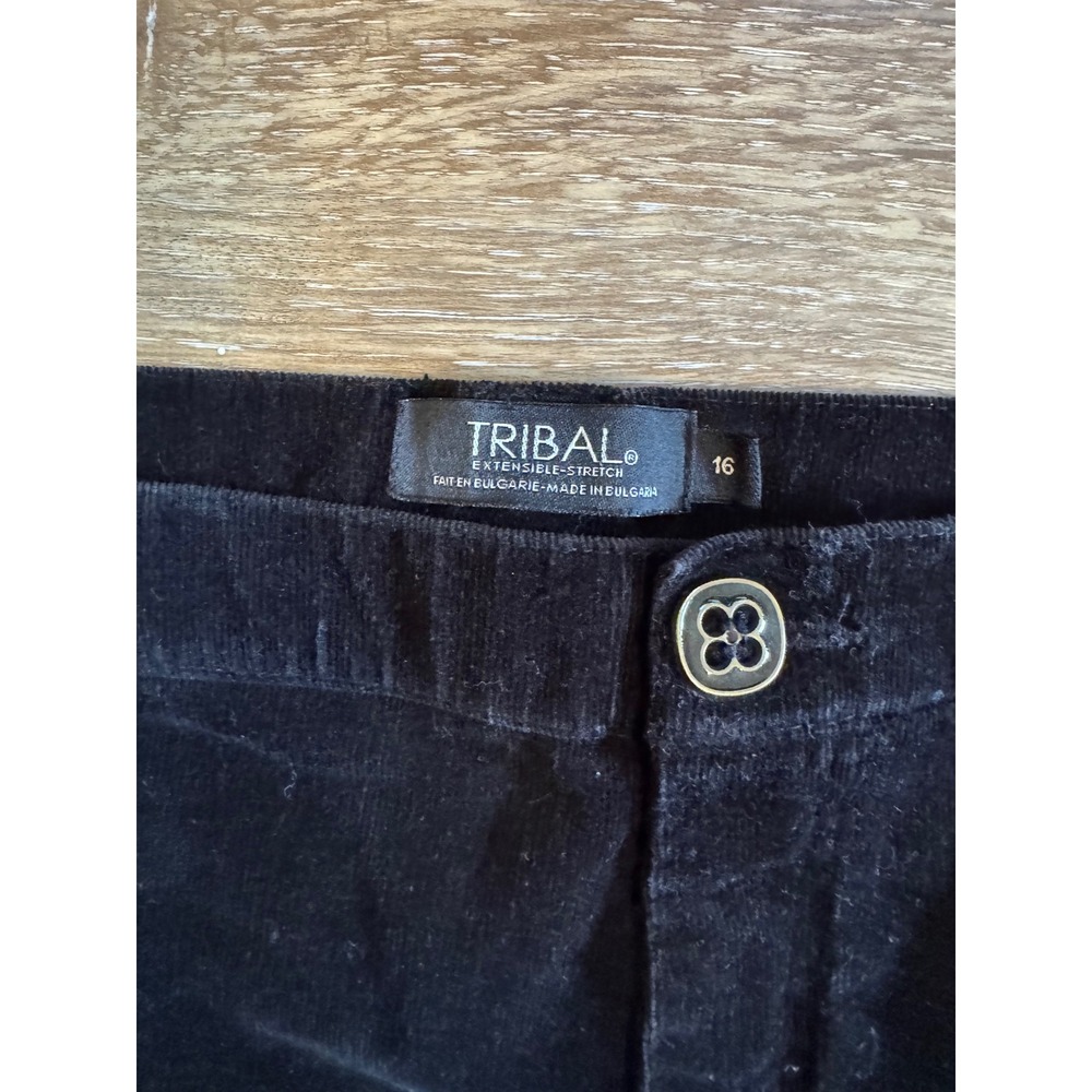 Tribal Womens Black Fine Wale Corduroy Straight Leg Stretch Pants Size 16 - Picture 2 of 9